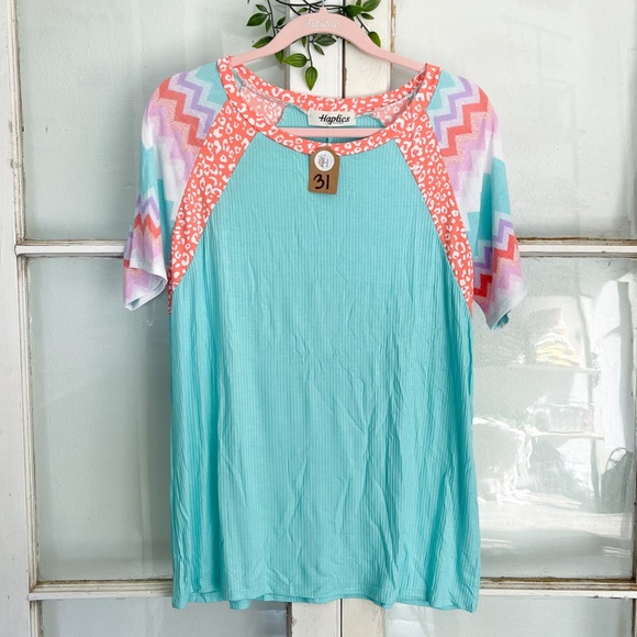 Mint Mixed Print Top - Picture 1 of 2